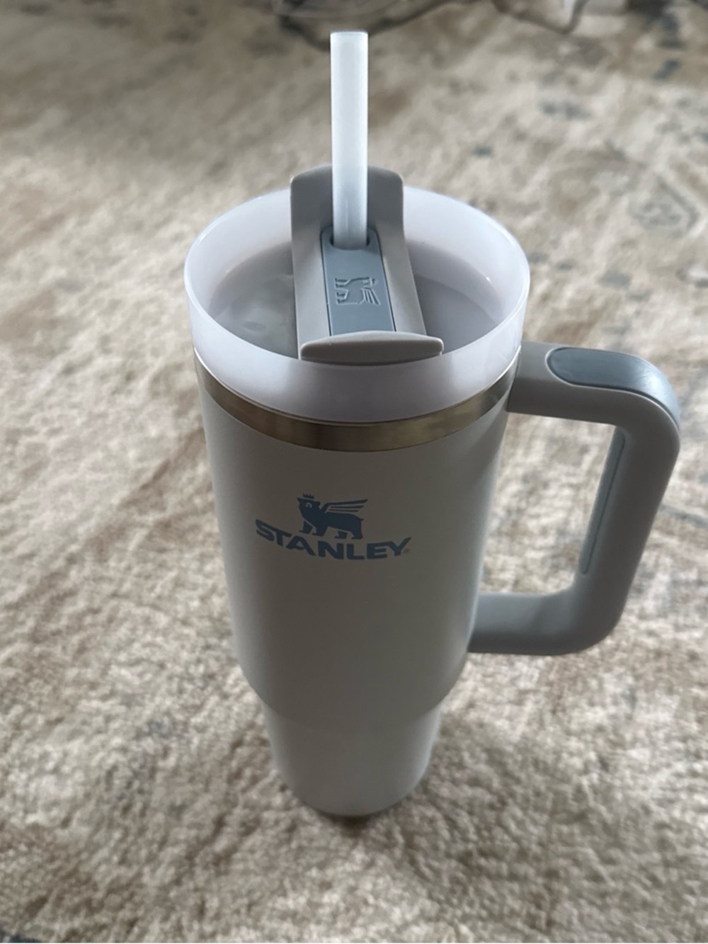 Stanley baby blue Travel Mug with Light Gray Handle